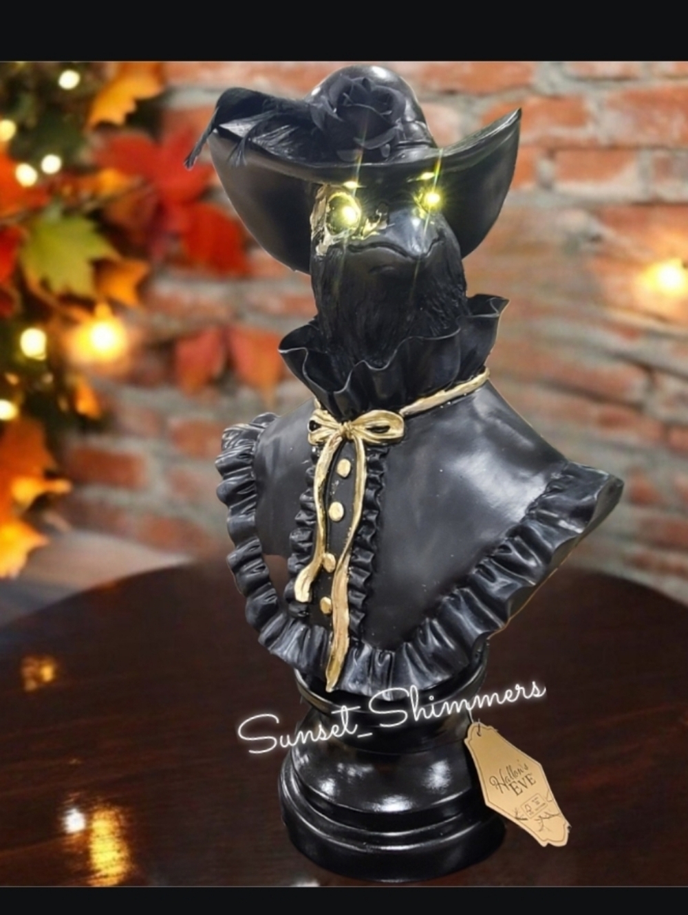 Midevil Gothic Plague Doctor Light Up Raven Bust Halloween Figure Statue Decor